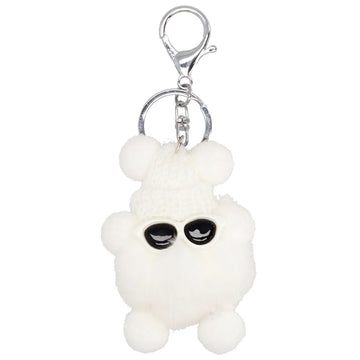 Pompon-Taschenanhänger Männchen in Weiß mit Schlüsselring - leder-accessoires.com
