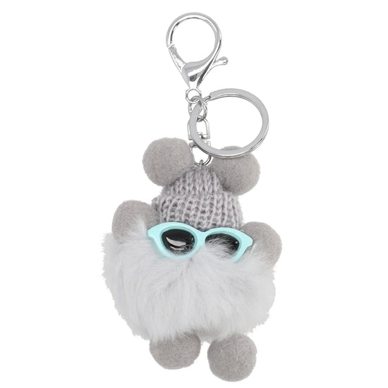 Pompon-Taschenanhänger Männchen in Grau mit Schlüsselring - leder-accessoires.com