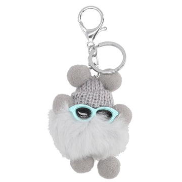 Pompon-Taschenanhänger Männchen in Grau mit Schlüsselring - leder-accessoires.com