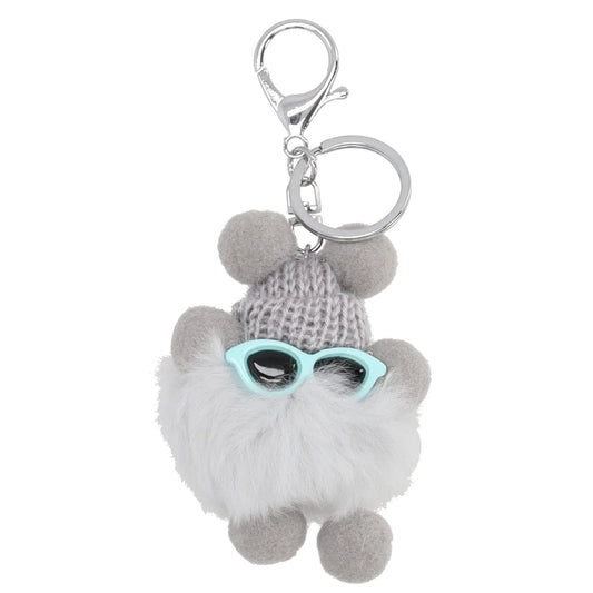 Pompon-Taschenanhänger Männchen in Grau mit Schlüsselring - leder-accessoires.com