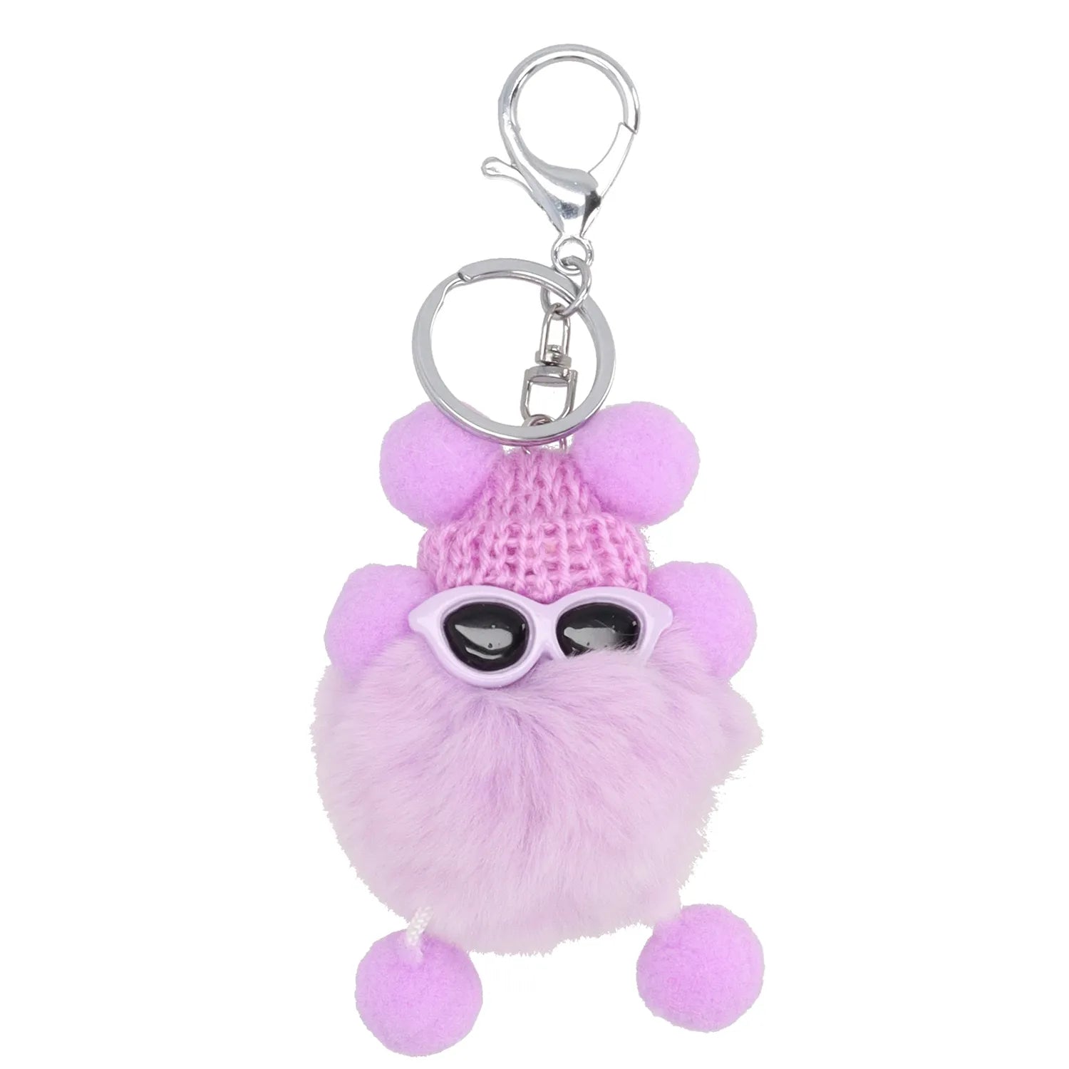 Pompon-Taschenanhänger Männchen in Flieder mit Schlüsselring - leder-accessoires.com