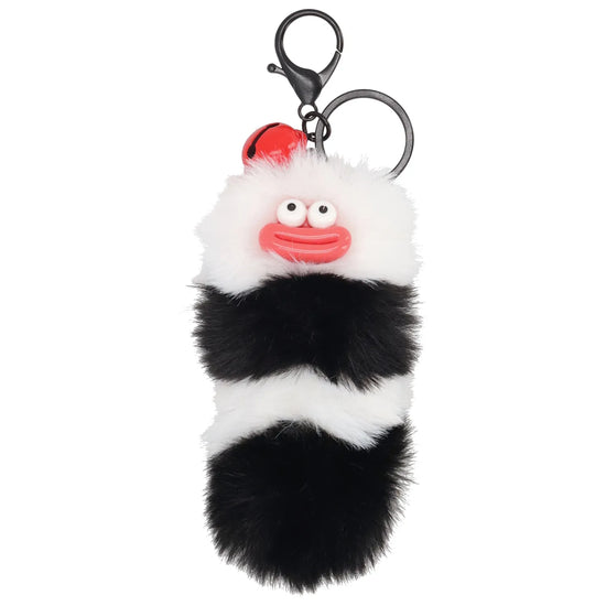 Pompon-Taschenanhänger Würmchen mit Gesicht in Schwarz mit Schlüsselring - leder-accessoires.com