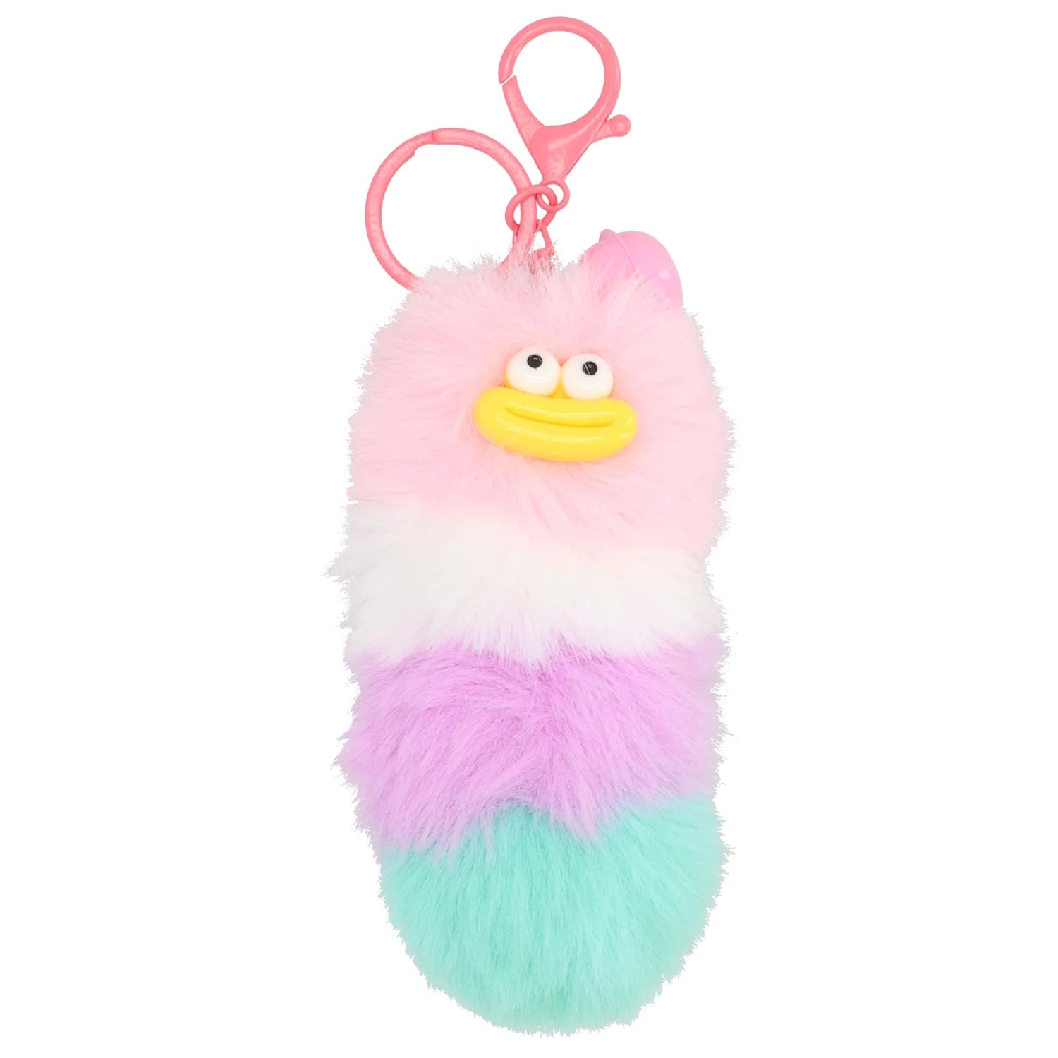 Pompon-Taschenanhänger Würmchen mit Gesicht in Multicolor mit Schlüsselring - leder-accessoires.com