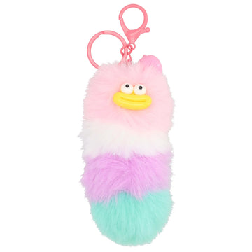 Pompon-Taschenanhänger Würmchen mit Gesicht in Multicolor mit Schlüsselring - leder-accessoires.com