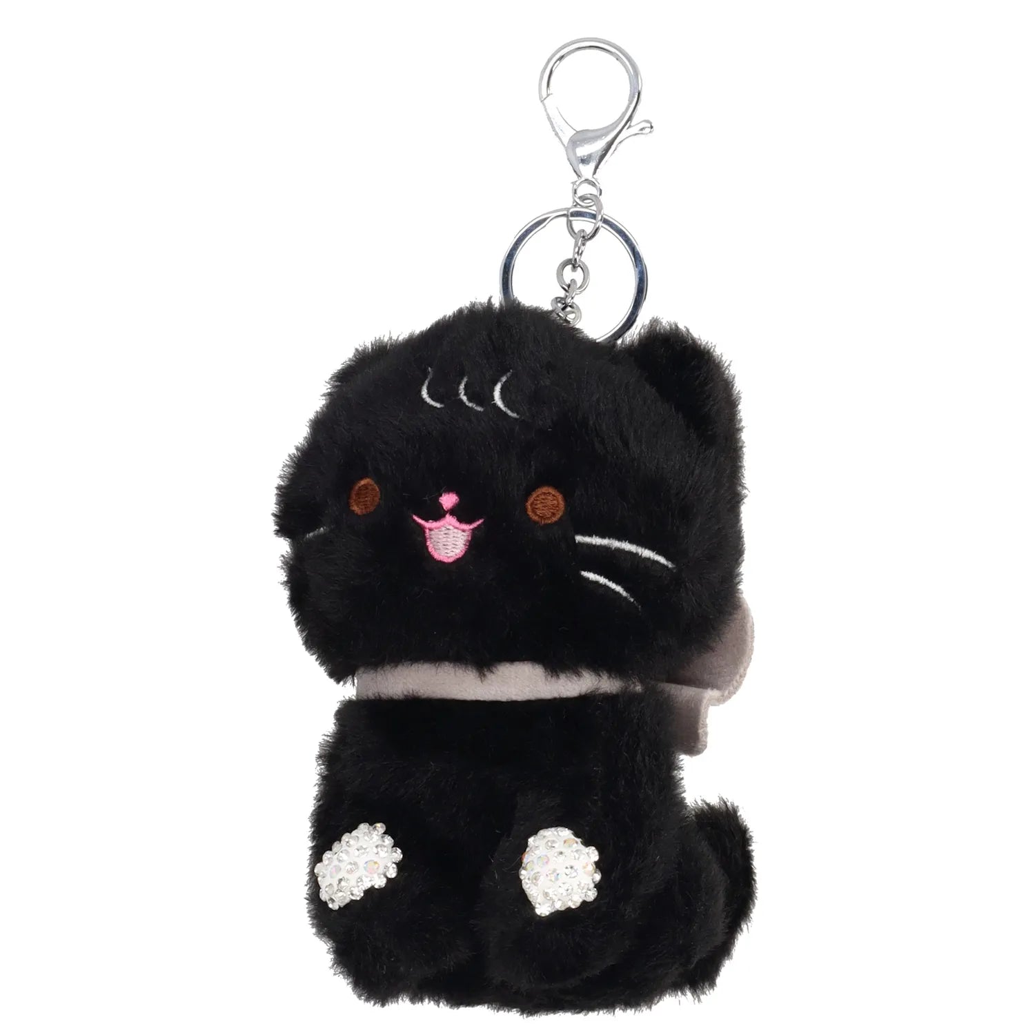 Pompon-Taschenanhänger Kätzchen in Schwarz mit Schlüsselring - leder-accessoires.com