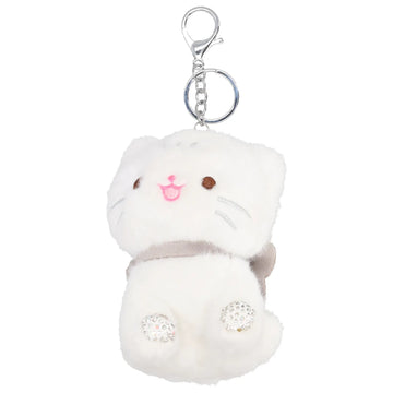 Pompon-Taschenanhänger Kätzchen in Weiß mit Schlüsselring - leder-accessoires.com