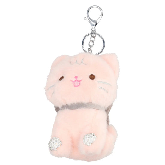 Pompon-Taschenanhänger Kätzchen in Rosa mit Schlüsselring - leder-accessoires.com