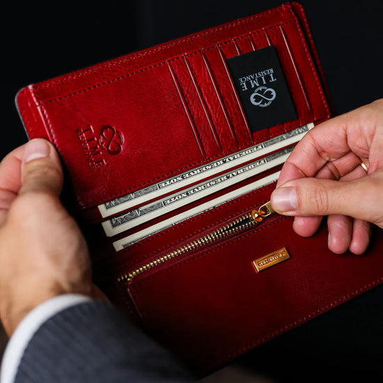 Lederbörse 20,5x10cm in Rot mit Kartenfächer aus Leder - leder-accessoires.com