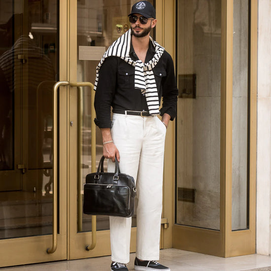 Business-| Dokumententasche 37,5 x 28m in Schwarz mit Reißverschluss und Vortasche - leder-accessoires.com