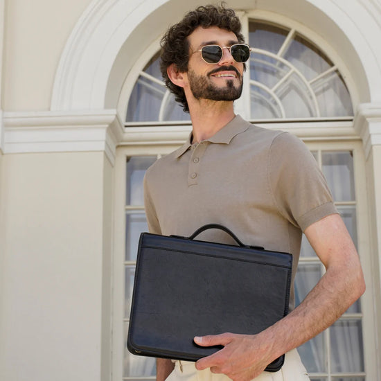 Dokumentenmappe-| Organizer A4 in Schwarz mit Reißverschluss und Griff - leder-accessoires.com