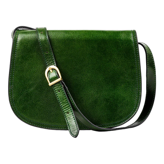 Umhängetasche|Satteltasche 25 x 18cm in Grün aus Leder - leder-accessoires.com