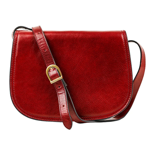 Umhängetasche|Satteltasche 25 x 18cm in Rot aus Leder