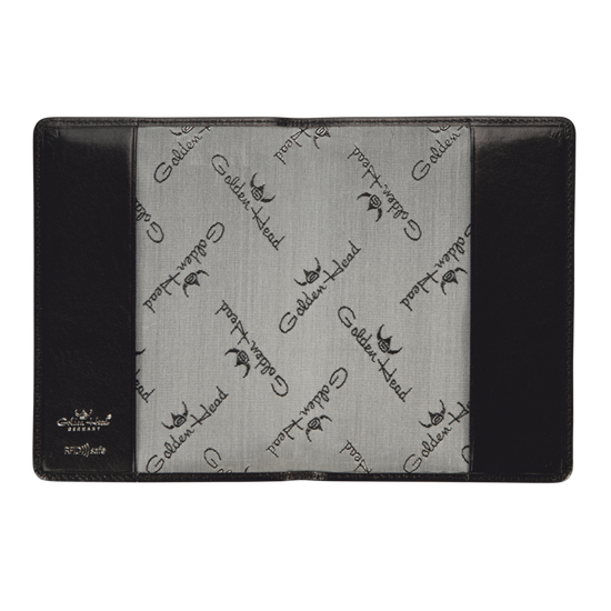 Reisepasshülle Golden Head 10 x 14cm in Schwarz aus Leder - leder-accessoires.com
