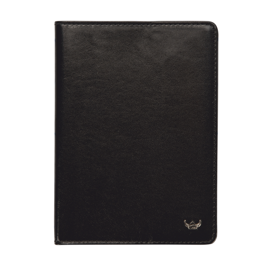 Reisepasshülle Golden Head 10 x 14cm in Schwarz aus Leder - leder-accessoires.com