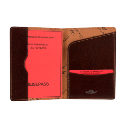 Reisepasshülle RFID Golden Head 10 x 14cm in Braun aus Leder