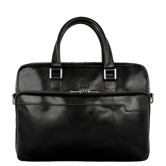 Business-| Dokumententasche 37,5 x 28m in Schwarz mit Reißverschluss und Vortasche - leder-accessoires.com