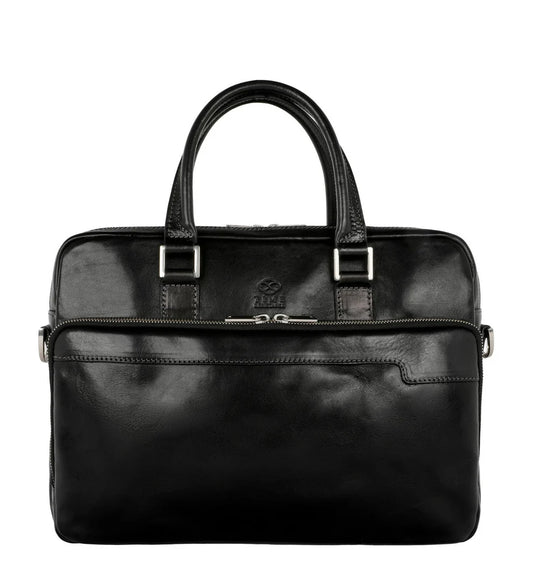 Business-| Dokumententasche 37,5 x 28m in Schwarz mit Reißverschluss und Vortasche - leder-accessoires.com