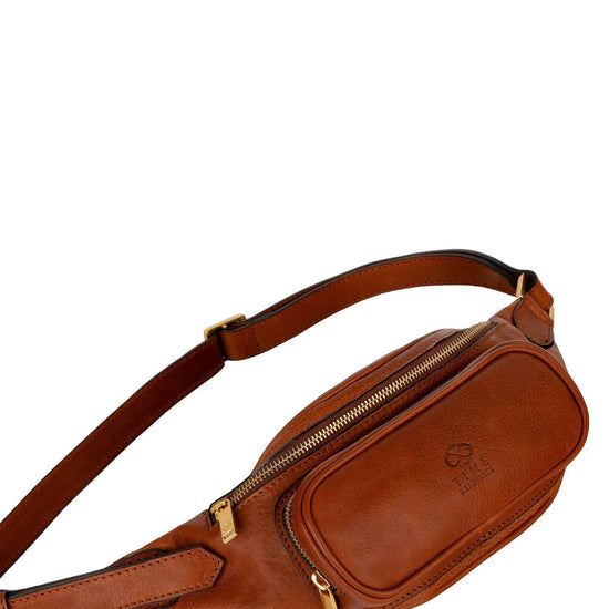 Gürteltasche|Bodybag aus Leder in Cognac mit Reißverschluss und Vortasche - leder-accessoires.com