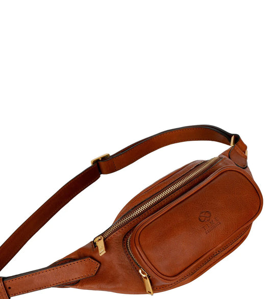 Gürteltasche|Bodybag aus Leder in Cognac mit Reißverschluss und Vortasche - leder-accessoires.com