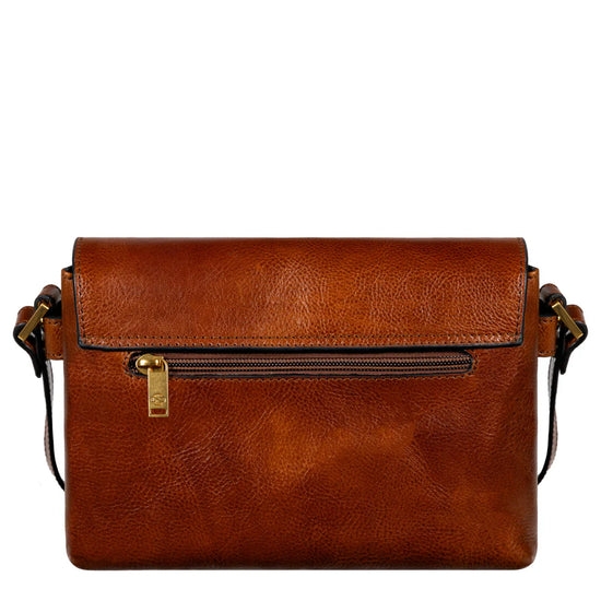 Umhängetasche|Crossover 24 x 17cm in Cognac aus Leder mit Überschlag - leder-accessoires.com