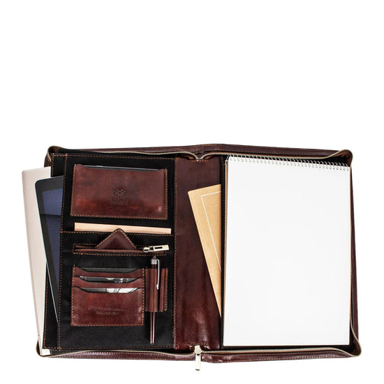 Dokumentenmappe-| Organizer A4 in Braun mit Reißverschluss - leder-accessoires.com