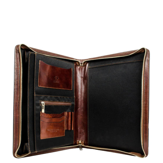 Dokumentenmappe-| Organizer A4 in Braun mit Reißverschluss - leder-accessoires.com
