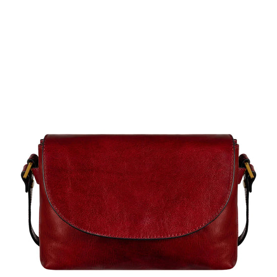Umhängetasche|Crossover 24 x 17cm in Rot aus Leder mit Überschlag - leder-accessoires.com