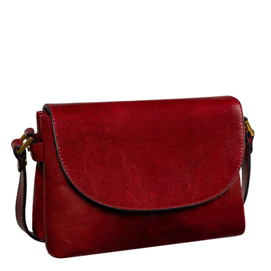 Umhängetasche|Crossover 24 x 17cm in Rot aus Leder mit Überschlag - leder-accessoires.com