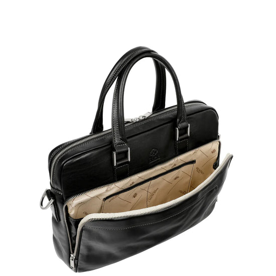 Business-| Dokumententasche 37,5 x 28m in Schwarz mit Reißverschluss und Vortasche - leder-accessoires.com