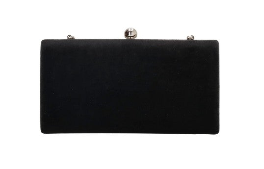 Clutch in Schwarz Samt-Metallic 22x12 cm aus Kunstleder mit Kettenriemen - leder-accessoires.com