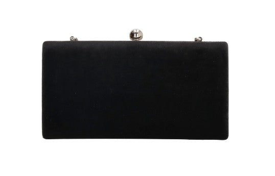 Clutch in Schwarz Samt-Metallic 22x12 cm aus Kunstleder mit Kettenriemen
