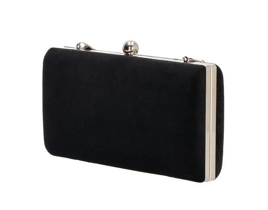 Clutch in Schwarz Samt-Metallic 22x12 cm aus Kunstleder mit Kettenriemen