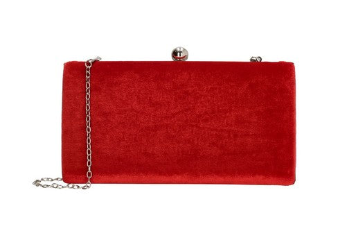 Clutch in Rot Samt-Metallic 22x12 cm aus Kunstleder mit Kettenriemen