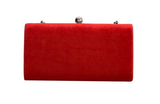Clutch in Rot Samt-Metallic 22x12 cm aus Kunstleder mit Kettenriemen