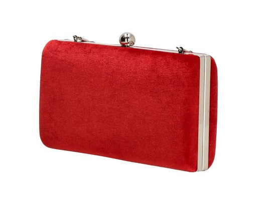 Clutch in Rot Samt-Metallic 22x12 cm aus Kunstleder mit Kettenriemen