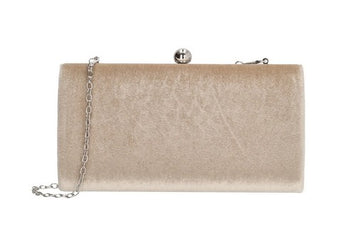 Clutch in Beige Samt-Metallic 22x12 cm aus Kunstleder mit Kettenriemen