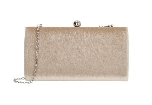 Clutch in Beige Samt-Metallic 22x12 cm aus Kunstleder mit Kettenriemen