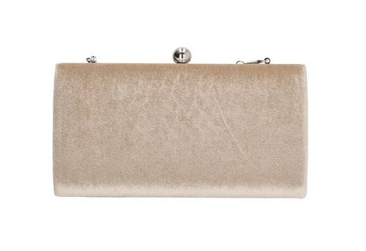Clutch in Beige Samt-Metallic 22x12 cm aus Kunstleder mit Kettenriemen - leder-accessoires.com