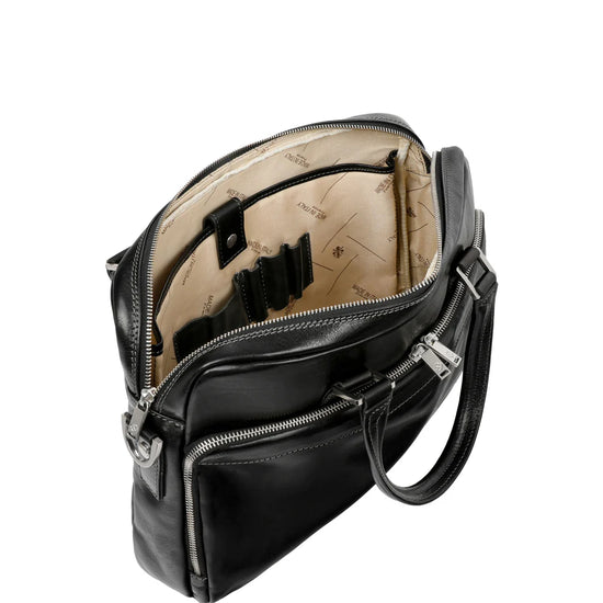 Business-| Dokumententasche 37,5 x 28m in Schwarz mit Reißverschluss und Vortasche - leder-accessoires.com