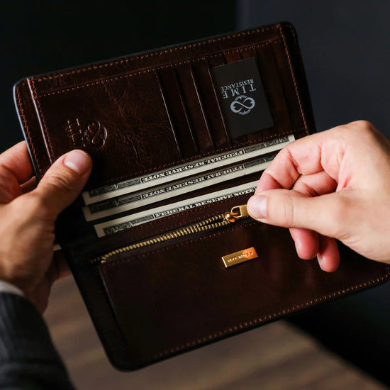 Lederbörse 20,5x10cm in Braun mit Kartenfächer aus Leder - leder-accessoires.com