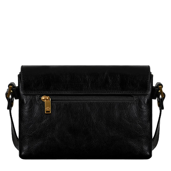 Umhängetasche|Crossover 24 x 17cm in Schwarz aus Leder mit Überschlag - leder-accessoires.com