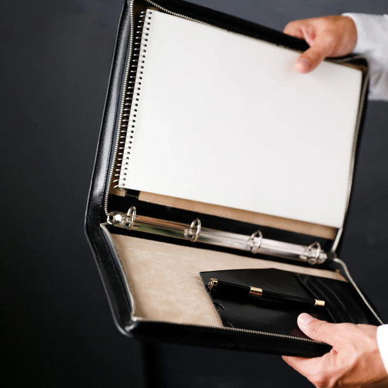 Dokumentenmappe-| Organizer A4 in Schwarz mit Reißverschluss und Griff - leder-accessoires.com