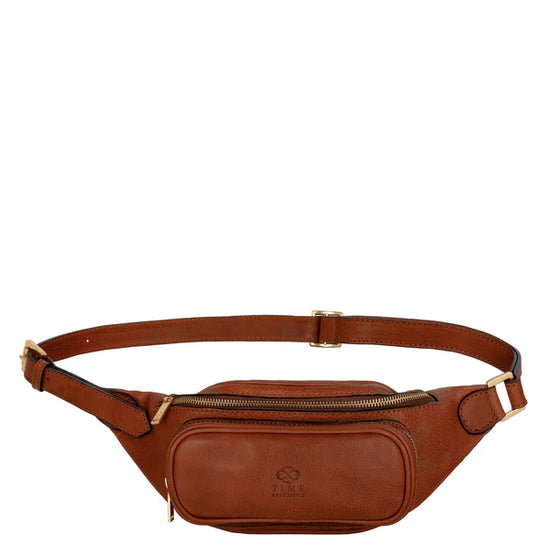 Gürteltasche|Bodybag aus Leder in Cognac mit Reißverschluss und Vortasche - leder-accessoires.com