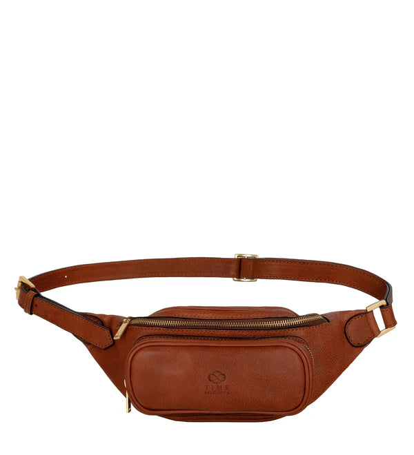 Gürteltasche|Bodybag aus Leder in Cognac mit Reißverschluss und Vortasche - leder-accessoires.com