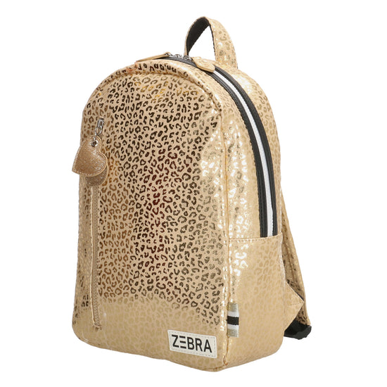 Kinderrucksack M 25x35cm mit Leo-Muster in Gold Metallic - leder-accessoires.com