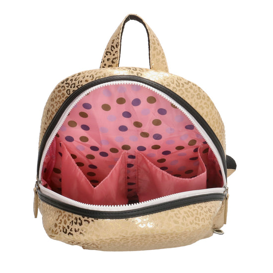 Kinderrucksack M 25x35cm mit Leo-Muster in Gold Metallic - leder-accessoires.com