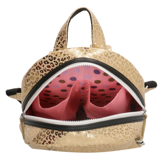 Kinderrucksack S 23x28cm mit Leo-Muster in Gold Metallic - leder-accessoires.com