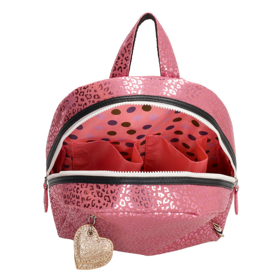 Kinderrucksack M 25x35cm mit Leo-Muster in Pink Metallic - leder-accessoires.com