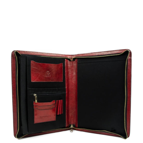 Dokumentenmappe-| Organizer A4 in Rot mit Reißverschluss - leder-accessoires.com