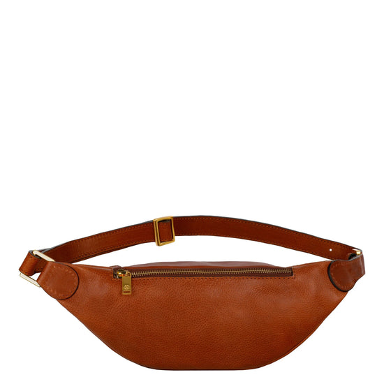 Gürteltasche|Bodybag aus Leder in Cognac mit Reißverschluss und Vortasche - leder-accessoires.com